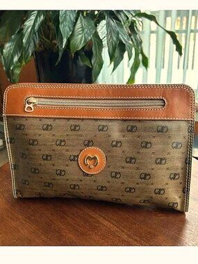 MILA SCHON Clutch Pouch, Taupe and British Tan